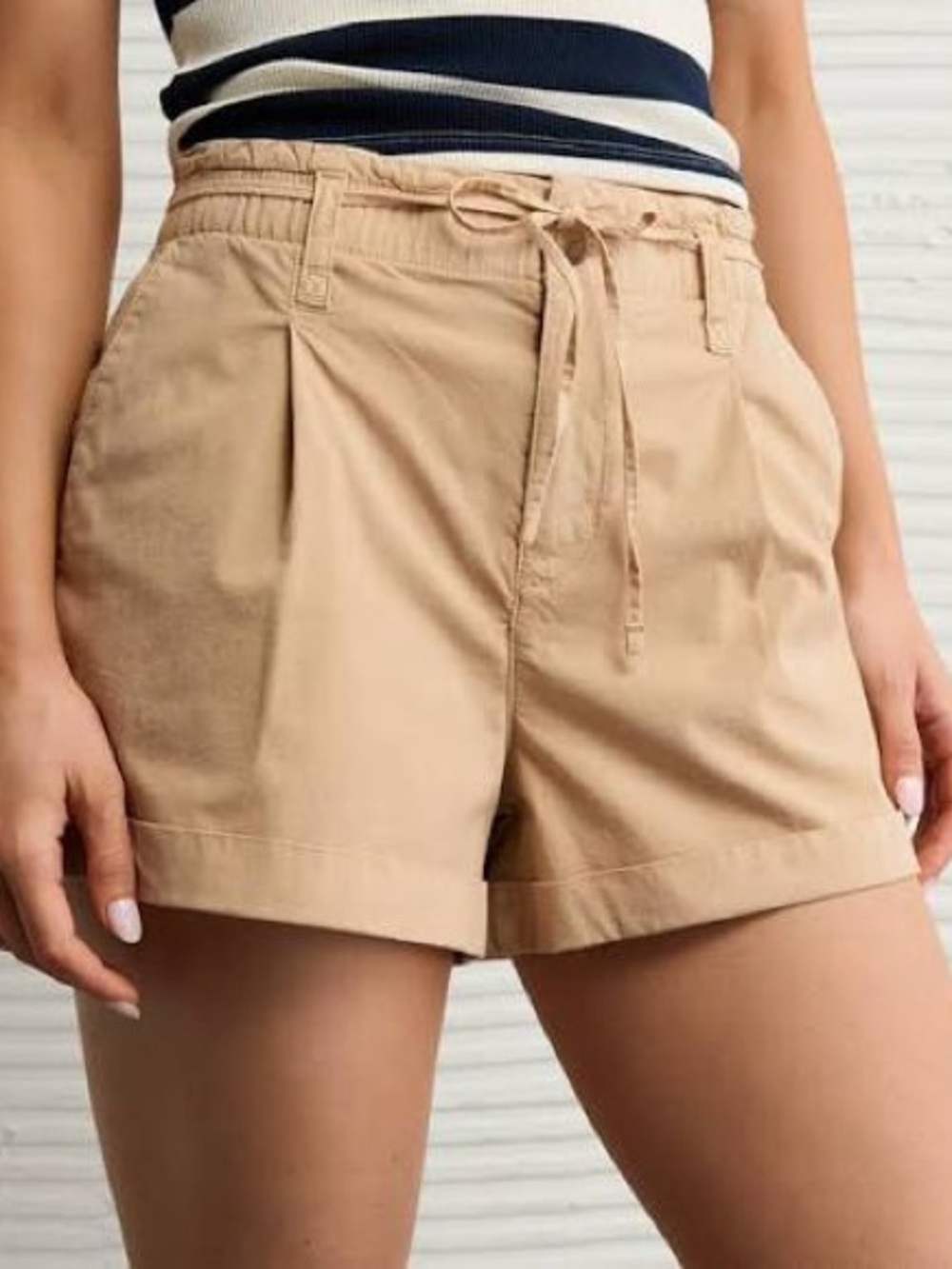 American Eagle Outfitters Beige Tie-Waist High-Rise Shorts